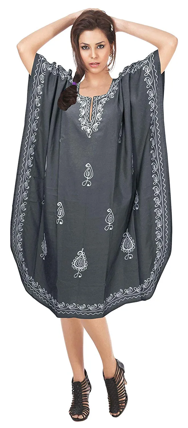 LA LEELA Rayon Solid 01 Women's Kaftan Kimono Nightgown Beachwear Cover up Dress