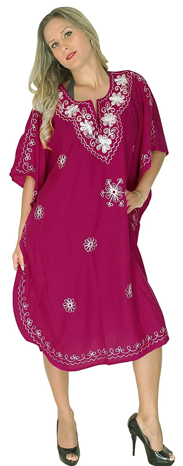 LA LEELA Rayon Solid 01 Women's Kaftan Kimono Nightgown Beachwear Cover up Dress