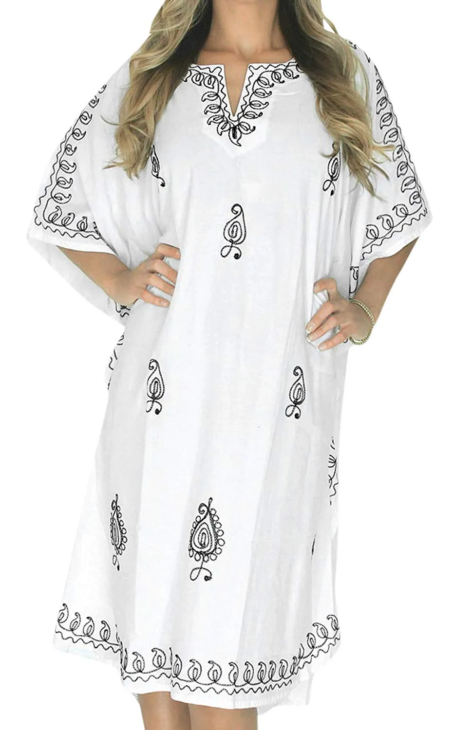 LA LEELA Rayon Solid 01 Women's Kaftan Kimono Nightgown Beachwear Cover up Dress