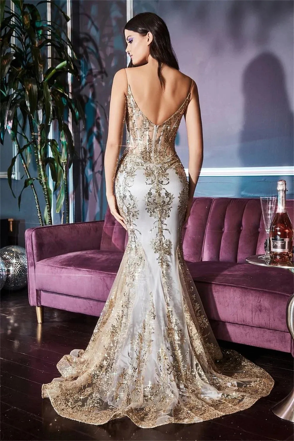 Lace Embroidery Fishtail Mermaid Sequin Prom Dress