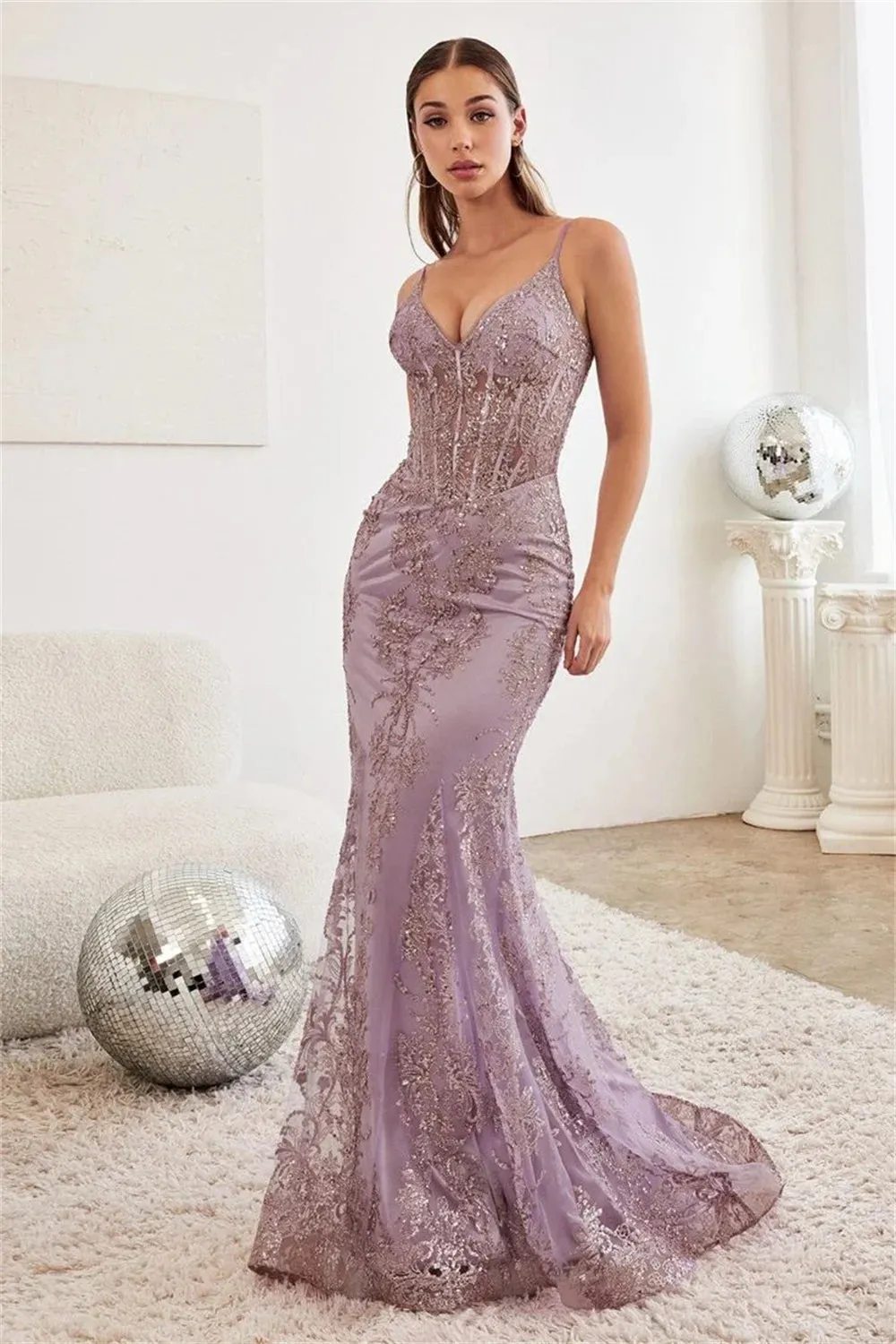 Lace Embroidery Fishtail Mermaid Sequin Prom Dress
