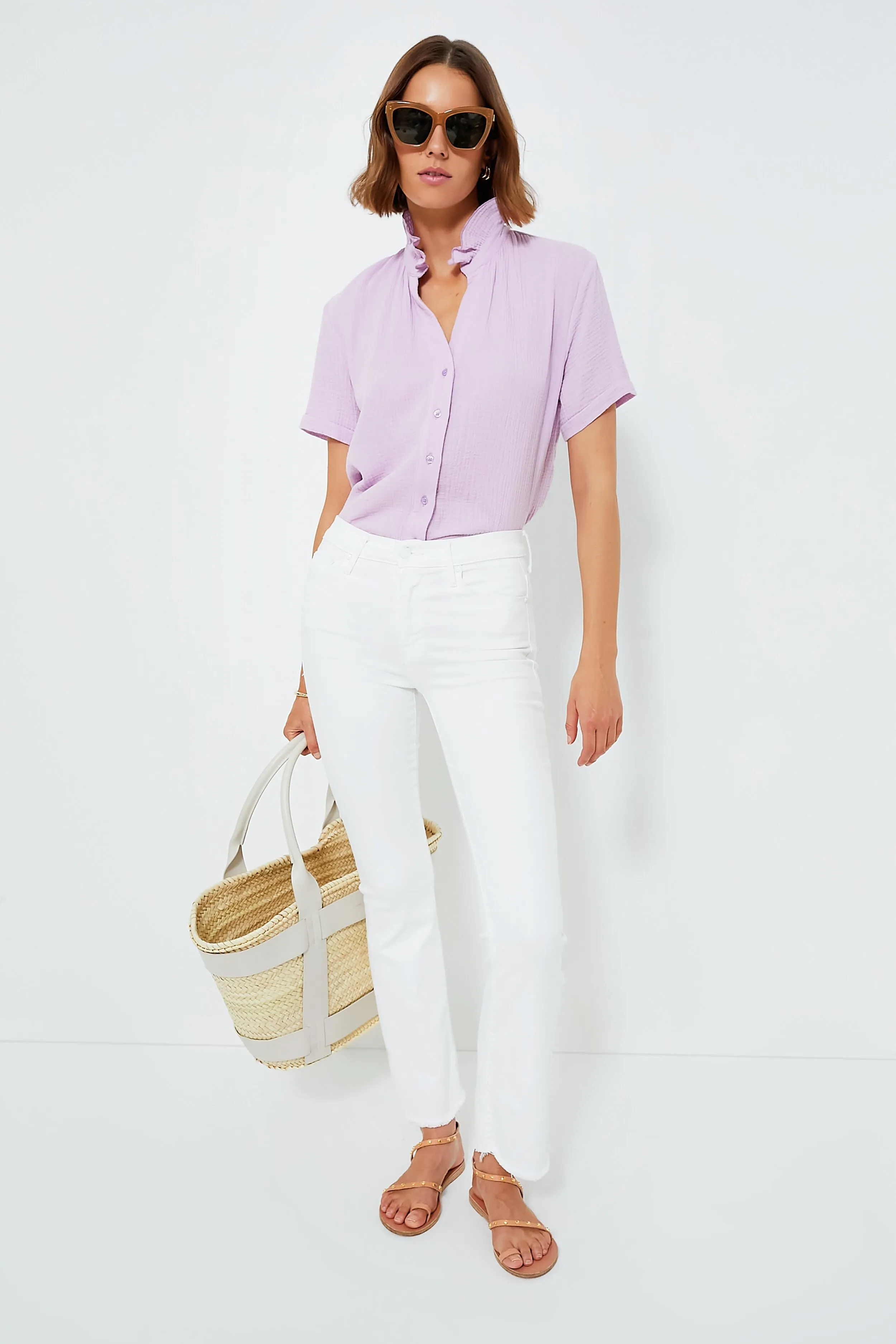 Lilac The Short Sleeve Loose Back Shirt