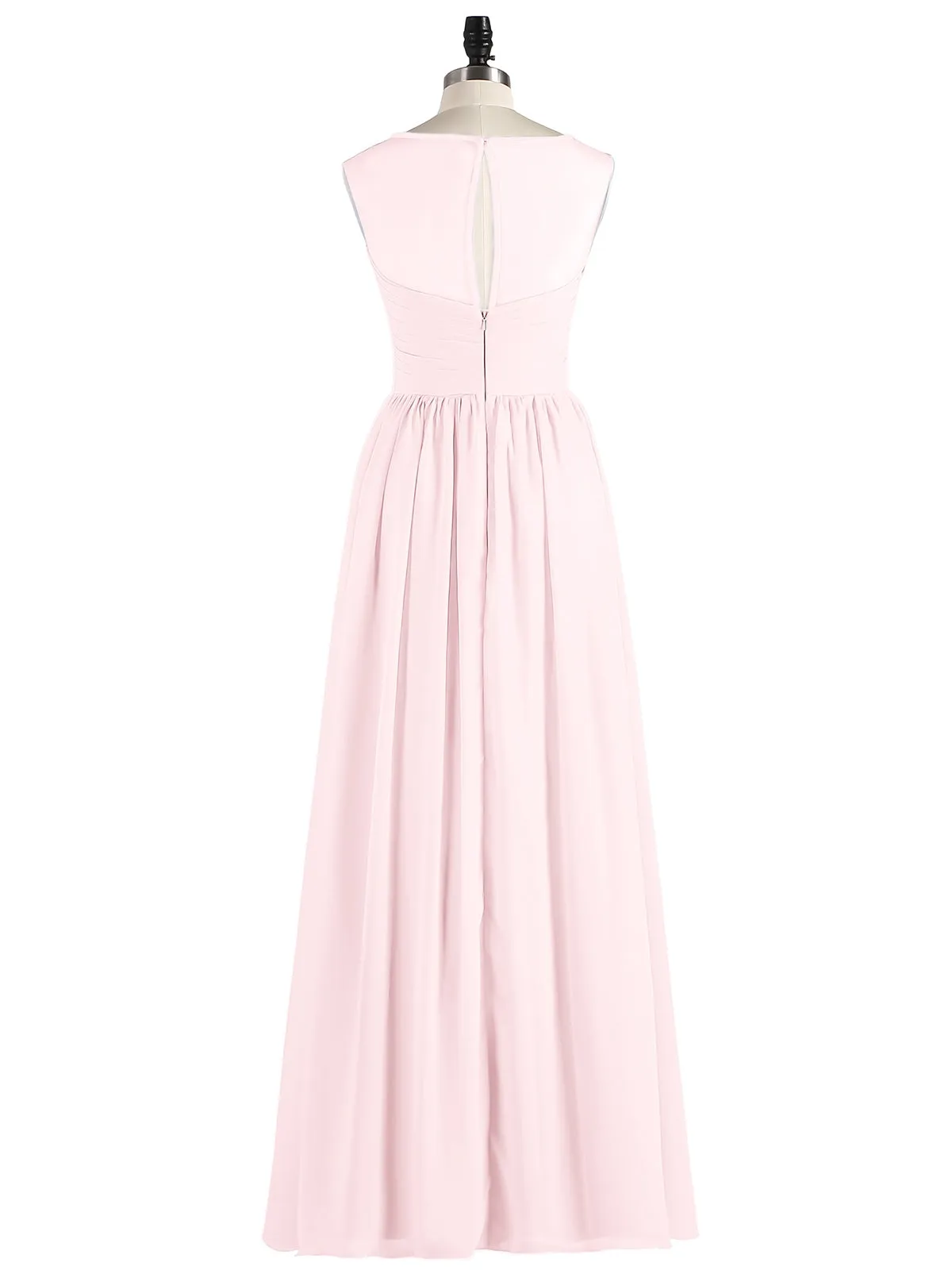 Long Chiffon Gowns with Illusion Neckline-Blushing Pink