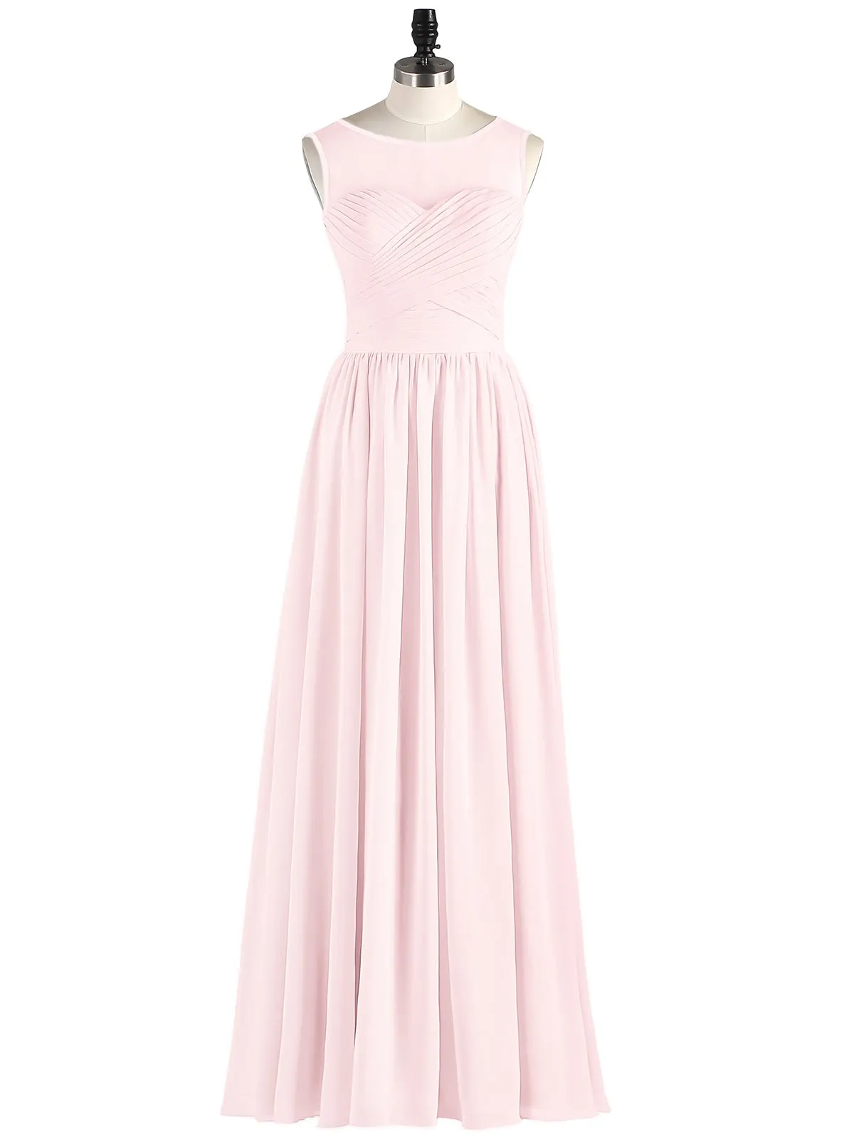 Long Chiffon Gowns with Illusion Neckline-Blushing Pink