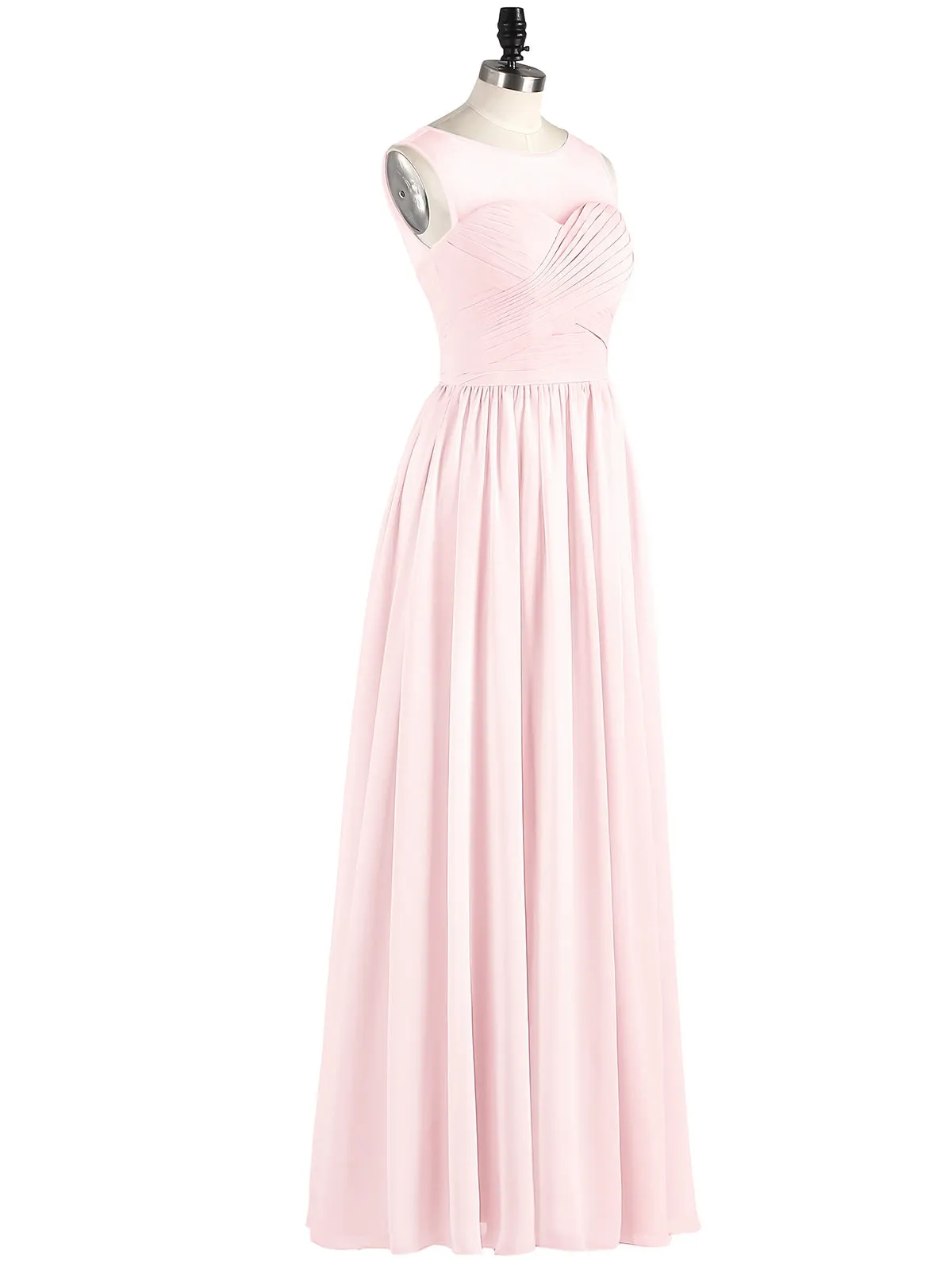 Long Chiffon Gowns with Illusion Neckline-Blushing Pink