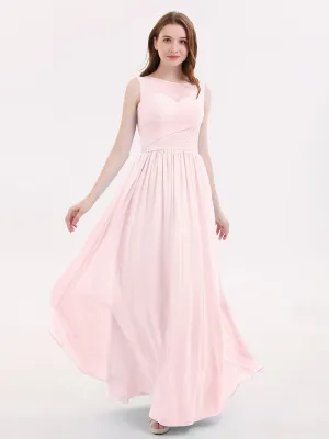 Long Chiffon Gowns with Illusion Neckline-Blushing Pink