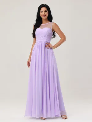 Long Chiffon Gowns with Illusion Neckline Clearance