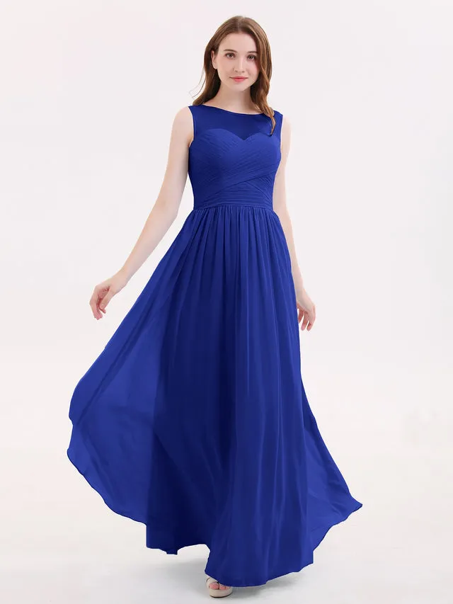 Long Chiffon Gowns with Illusion Neckline Clearance