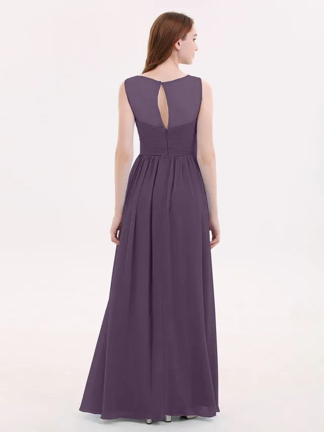 Long Chiffon Gowns with Illusion Neckline Clearance