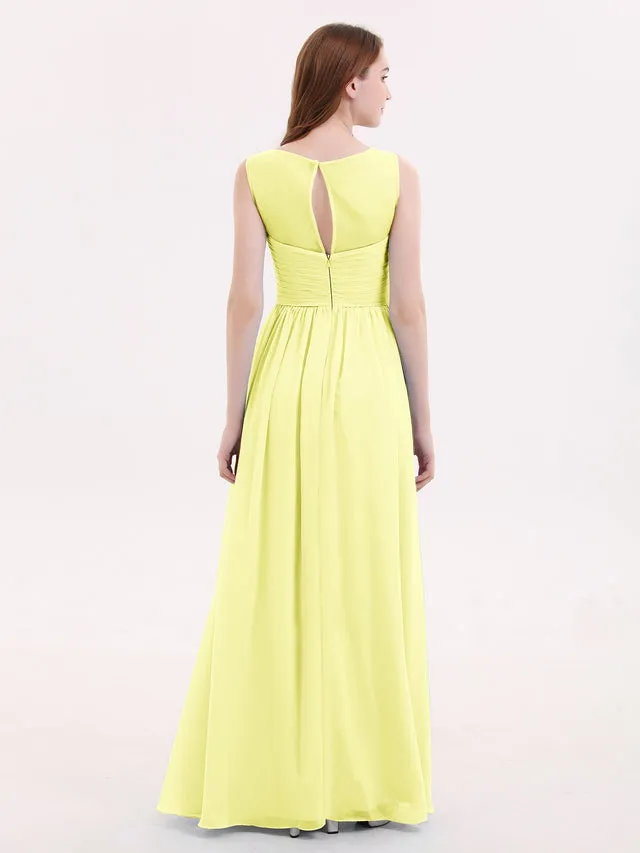 Long Chiffon Gowns with Illusion Neckline Clearance