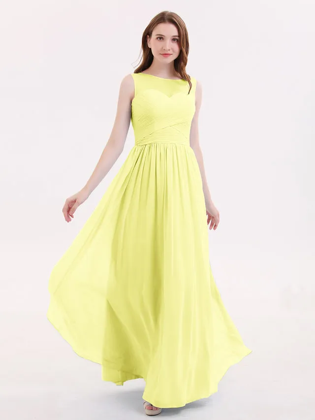 Long Chiffon Gowns with Illusion Neckline Clearance