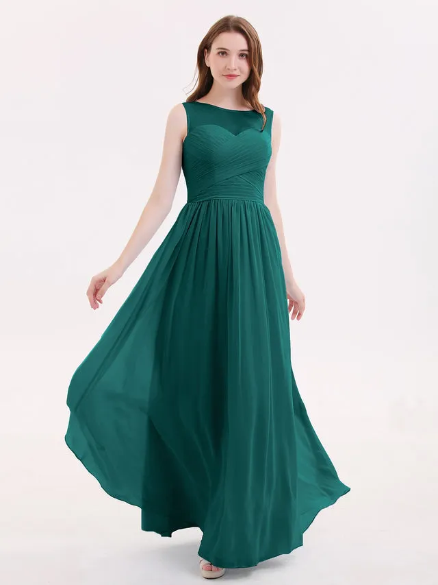 Long Chiffon Gowns with Illusion Neckline Clearance