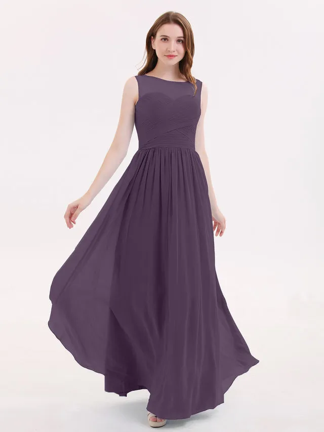 Long Chiffon Gowns with Illusion Neckline Clearance