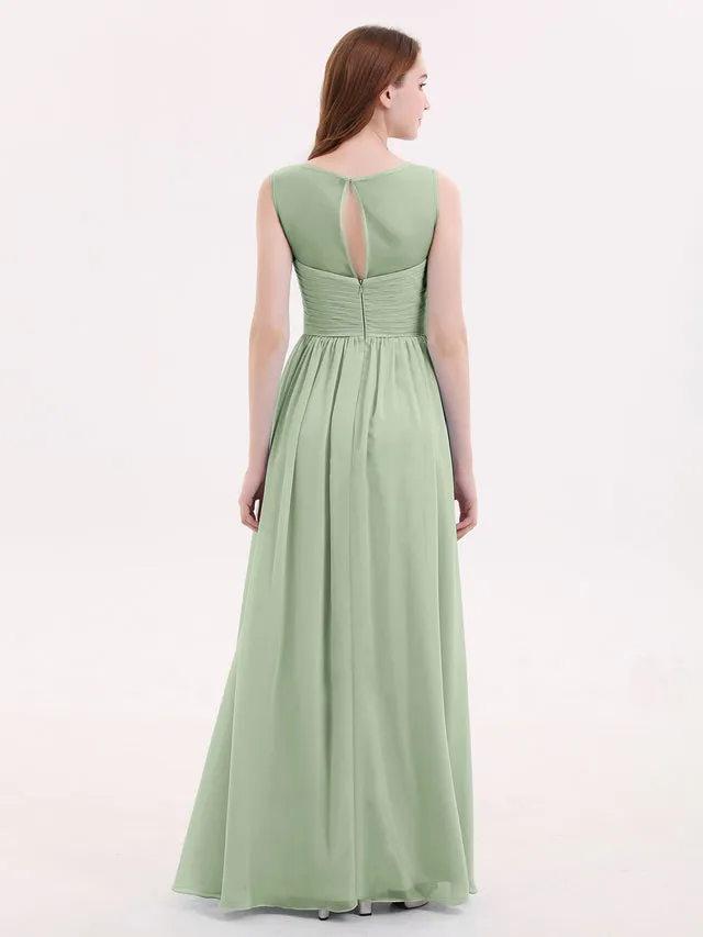 Long Chiffon Gowns with Illusion Neckline Clearance