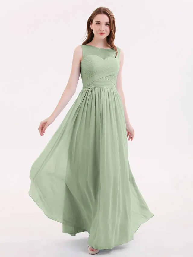 Long Chiffon Gowns with Illusion Neckline Clearance