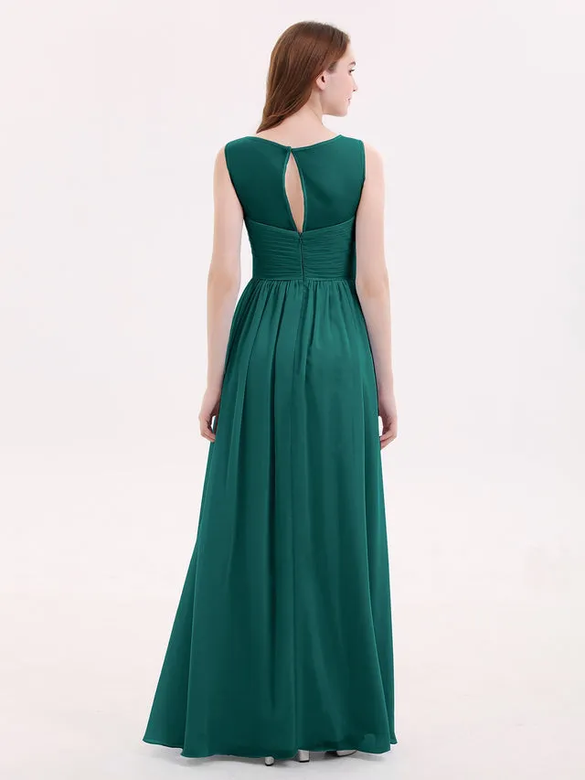 Long Chiffon Gowns with Illusion Neckline Clearance