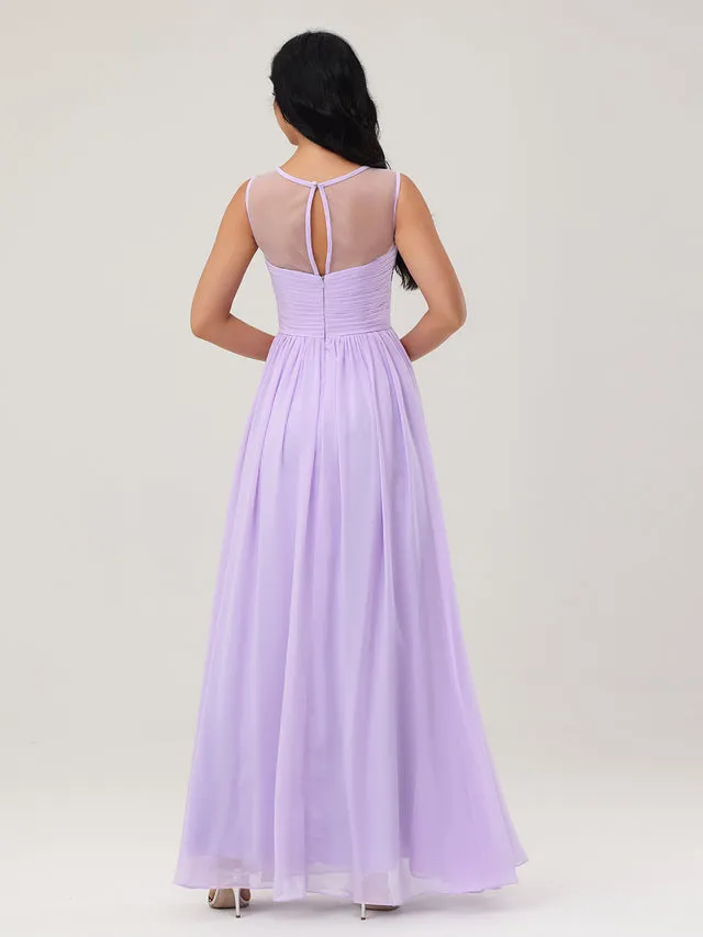 Long Chiffon Gowns with Illusion Neckline Clearance