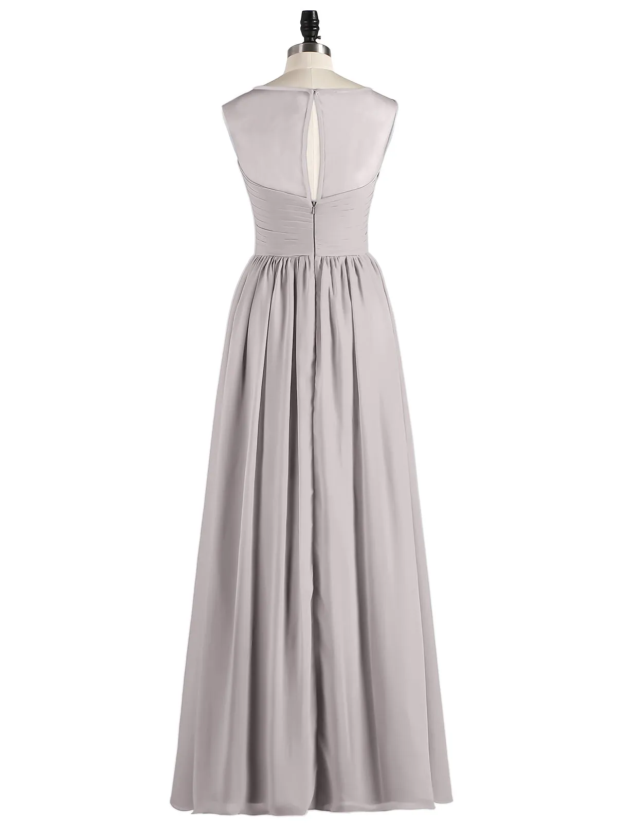 Long Chiffon Gowns with Illusion Neckline-Silver