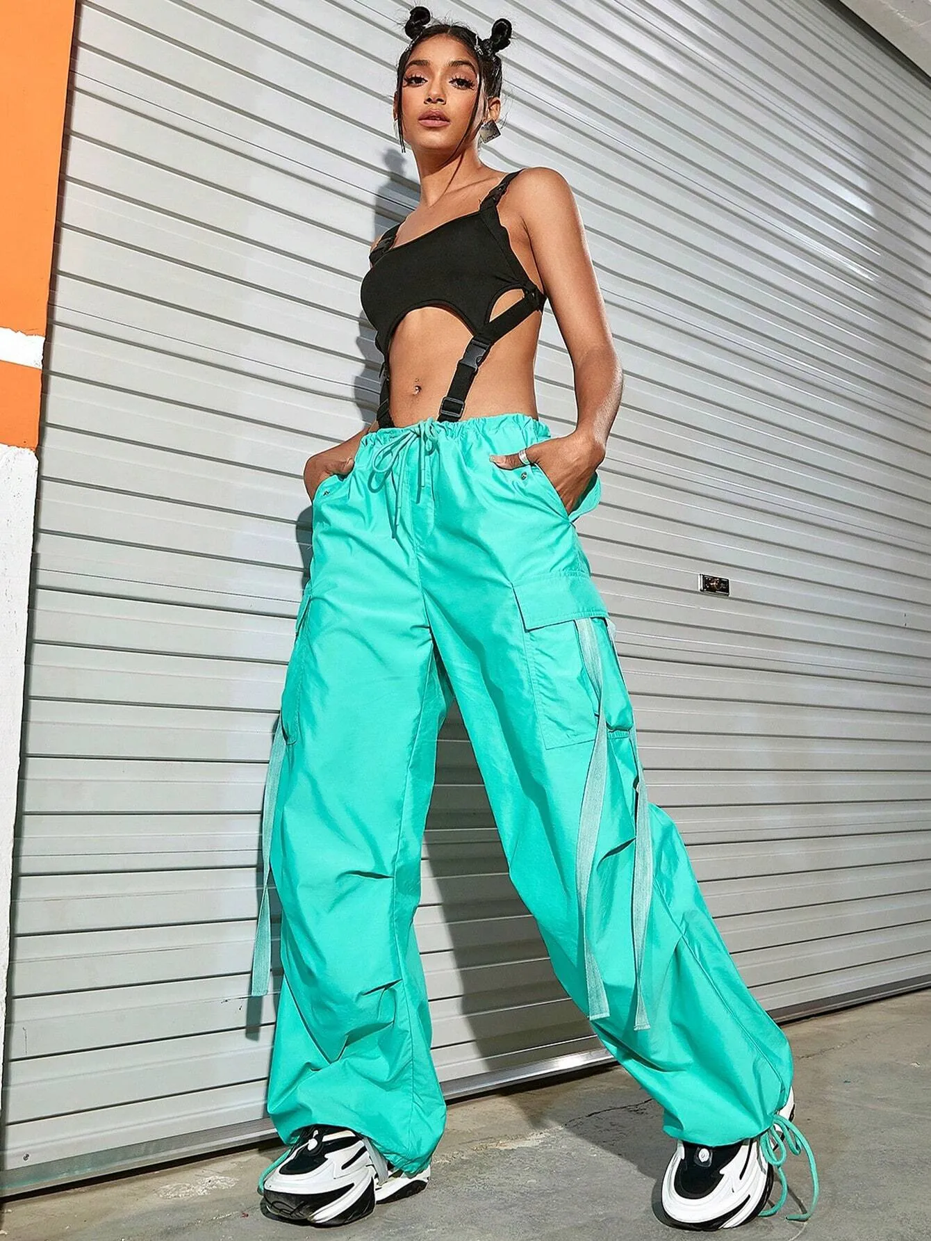 Long Fit Drawstring Waistline Pants