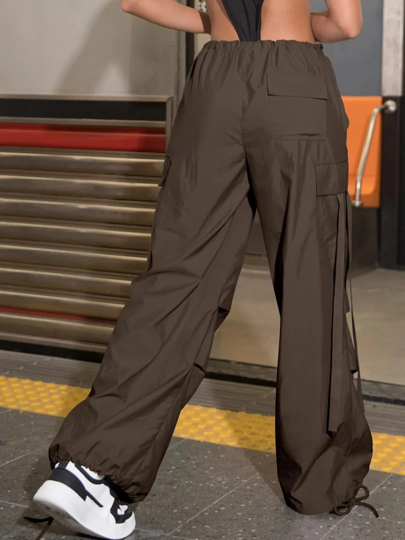 Long Fit Drawstring Waistline Pants