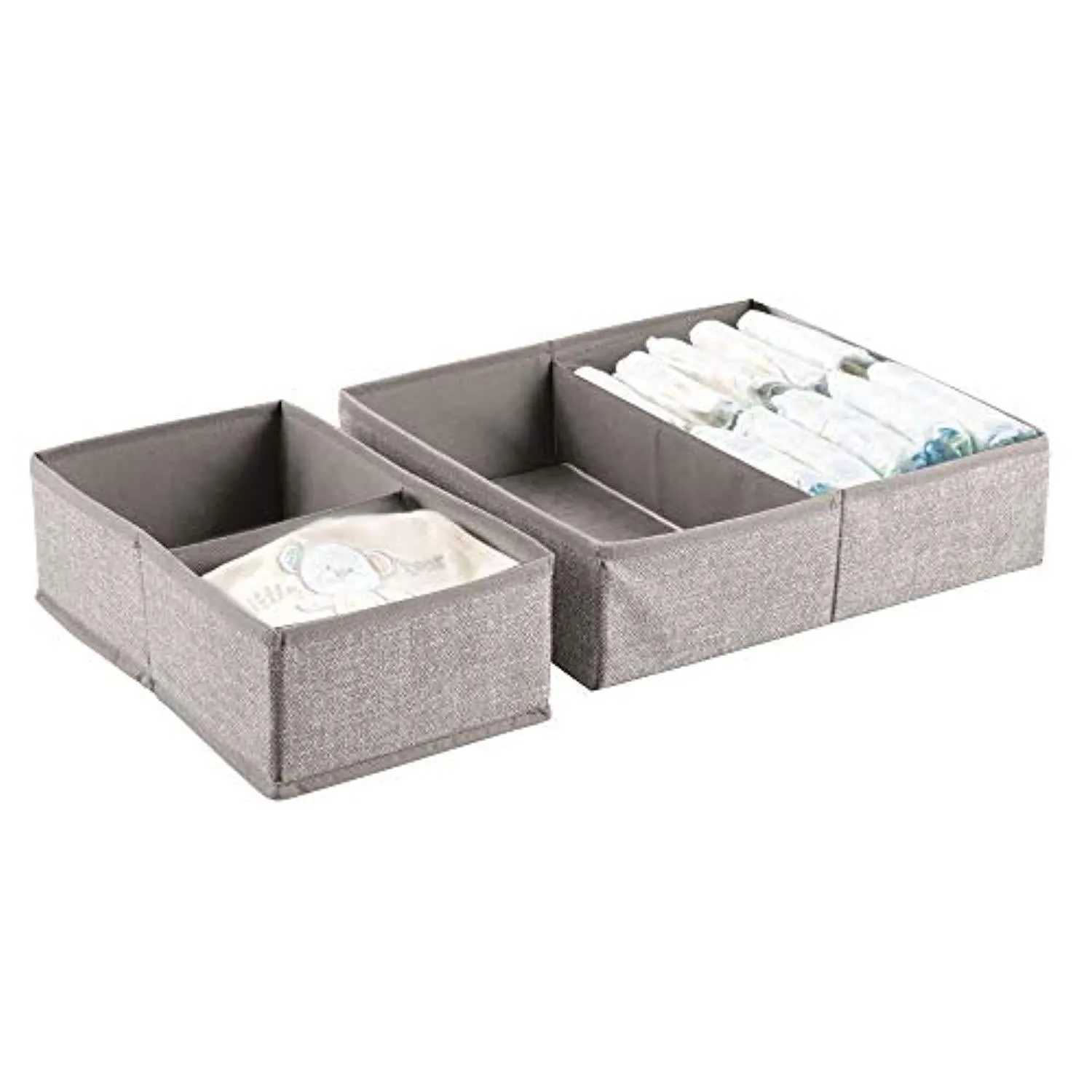 mDesign Soft Fabric Dresser Drawer and Closet Storage Organizer Set for Child/Kids Room, Nursery, Playroom, Bedroom - Rectangular Organizer Bins with Textured Print - Set of 4 - Linen/Tan