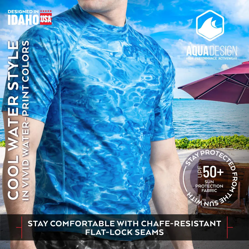 Mens Short Sleeve Loose Fit Swim Rashguard | Aqua Design