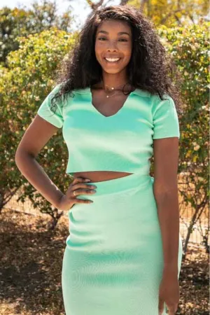 Mint Polo and Midi Skirt Set