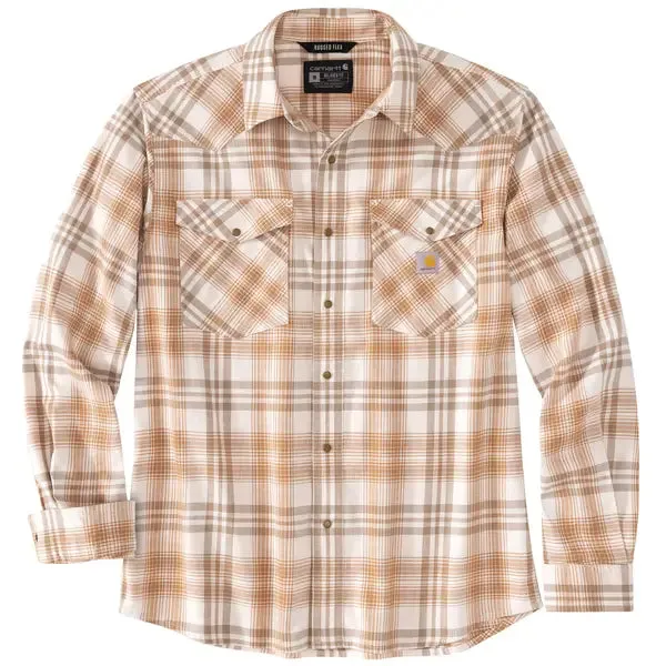 Montana Rugged Flex Relaxed Fit Lightweight Snap-Front Plaid Shirt, Hickory Nut