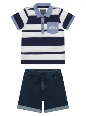 Navy Stripe Polo and Shorts Set (12-24M)