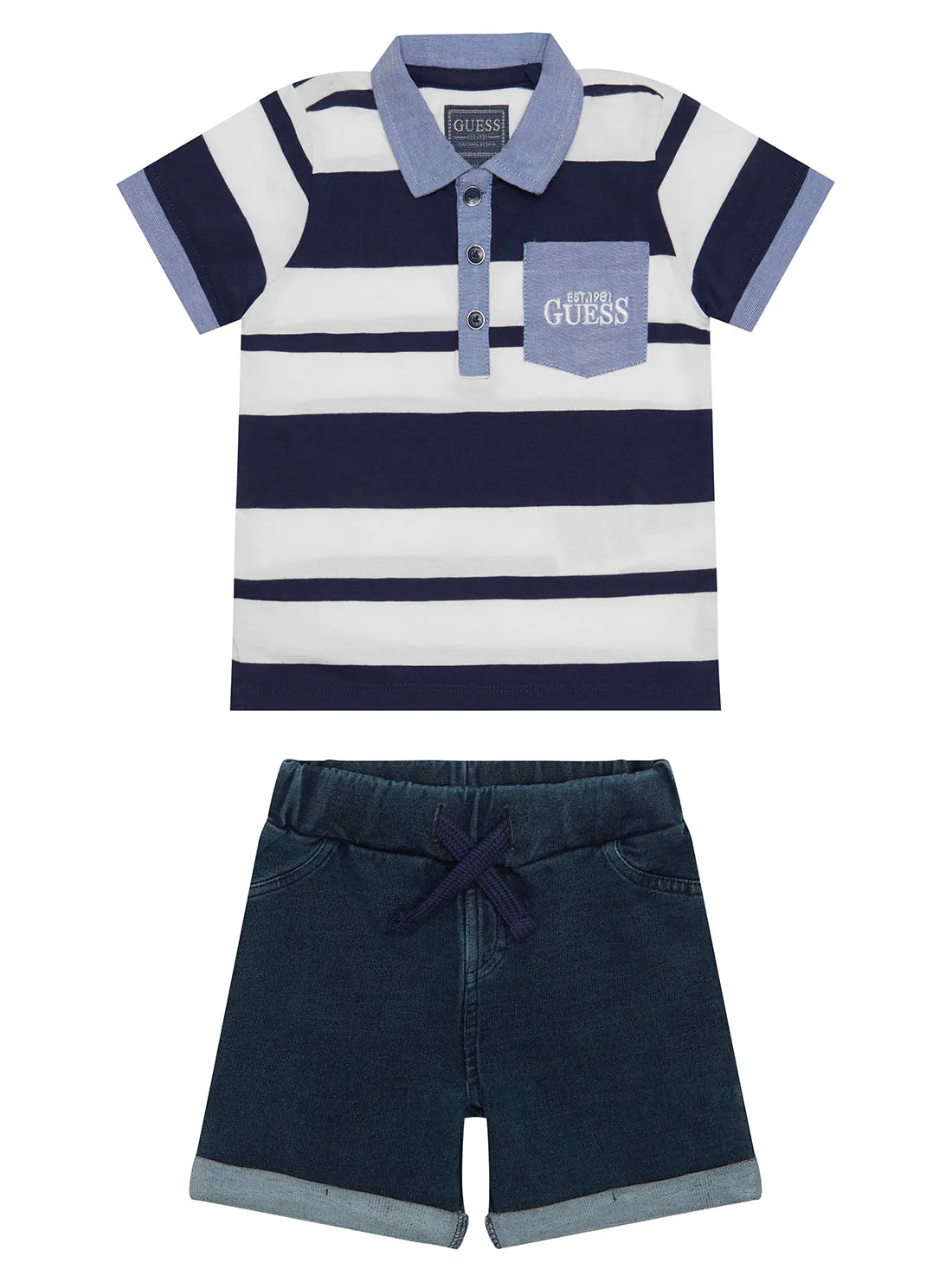 Navy Stripe Polo and Shorts Set (12-24M)
