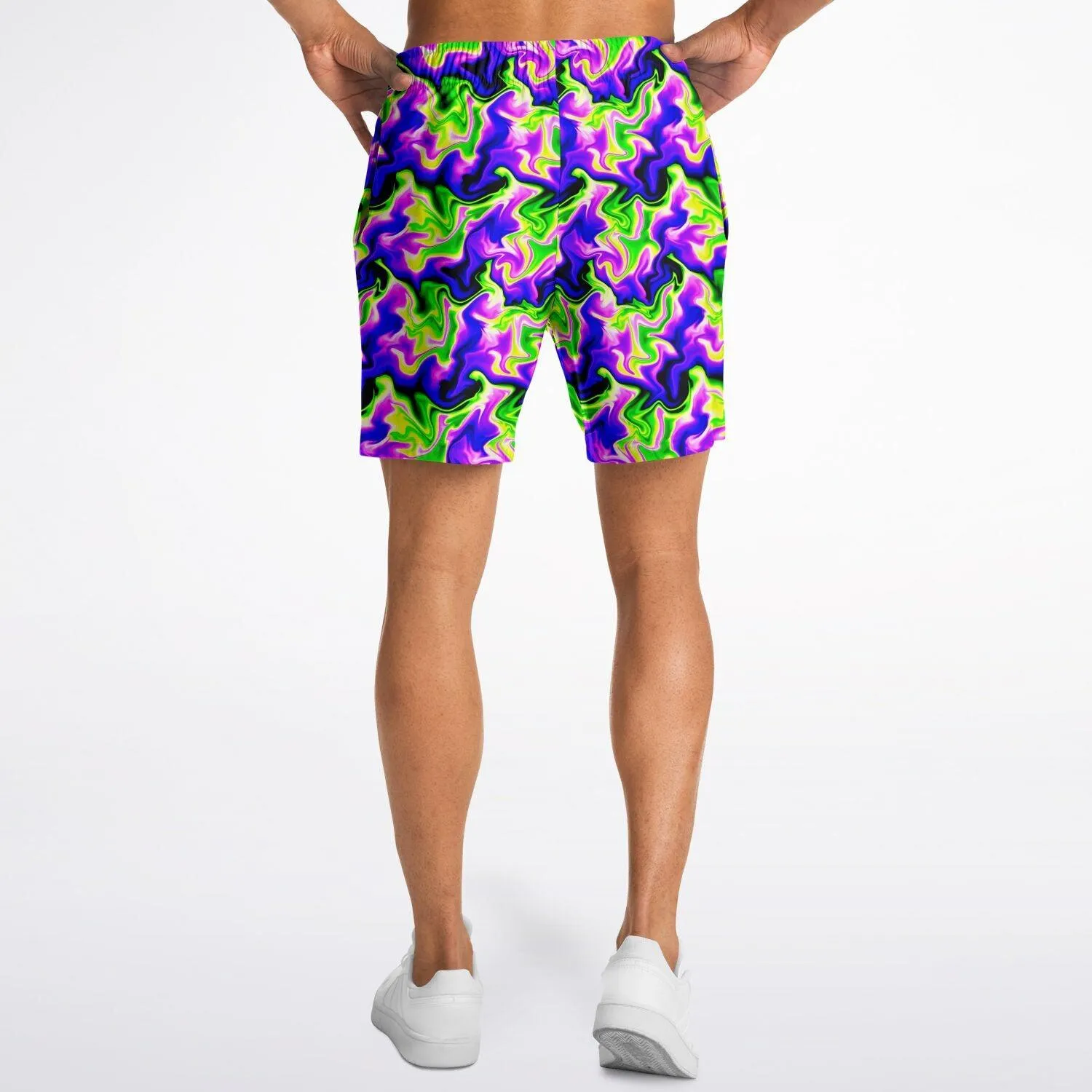 Neon Green & Purple Swirl Gym Shorts