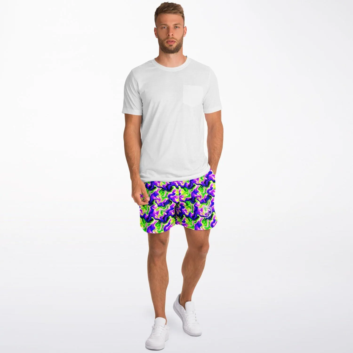 Neon Green & Purple Swirl Gym Shorts