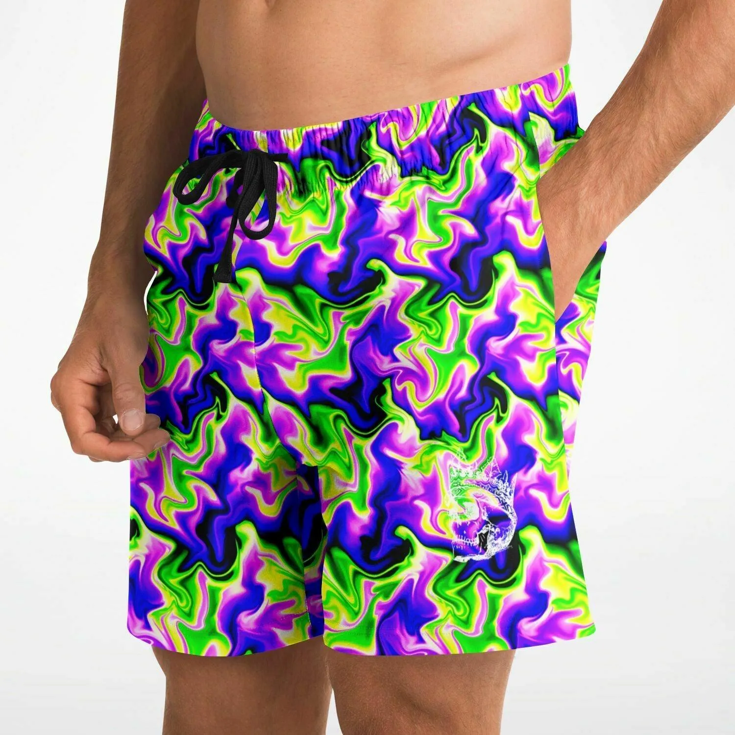 Neon Green & Purple Swirl Gym Shorts