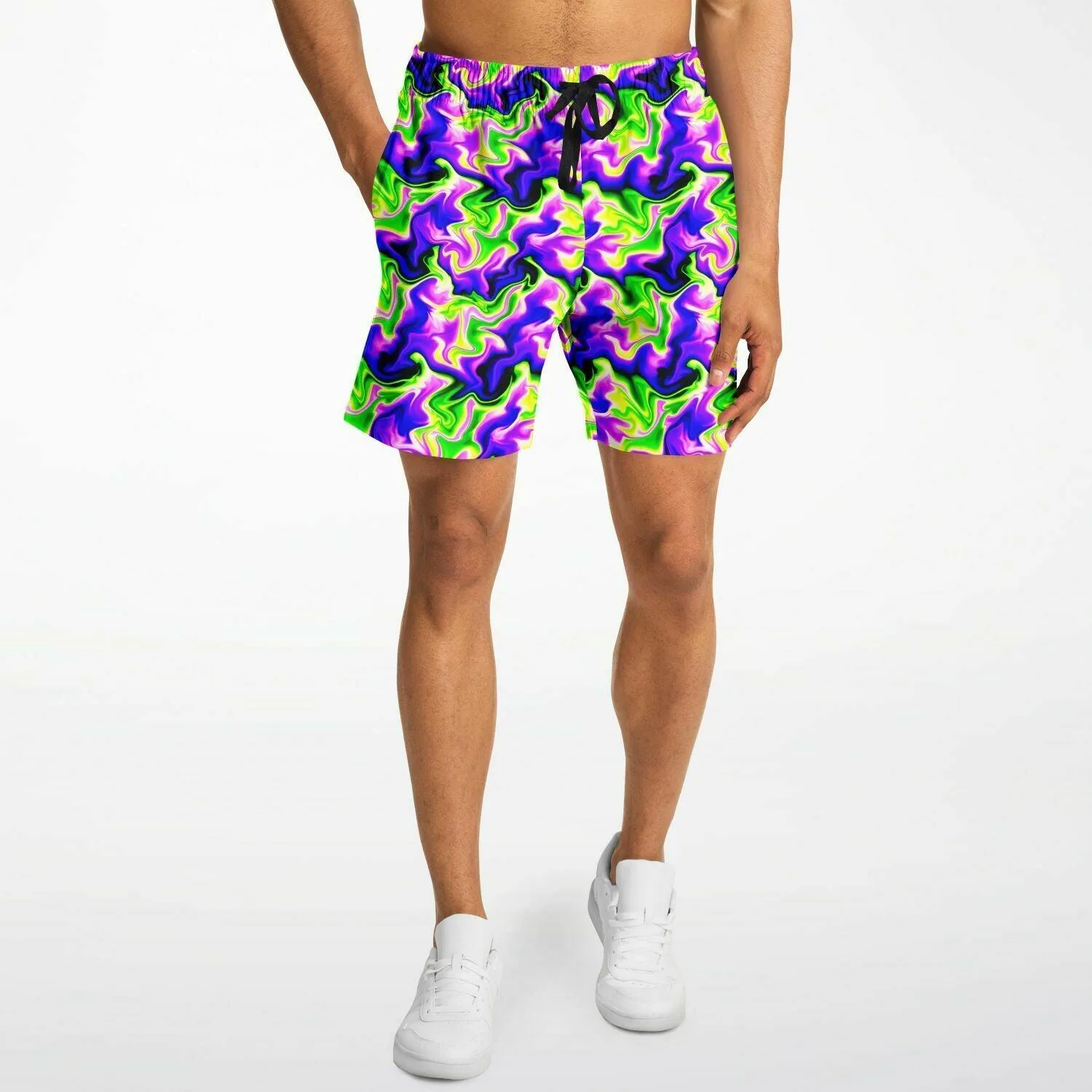 Neon Green & Purple Swirl Gym Shorts
