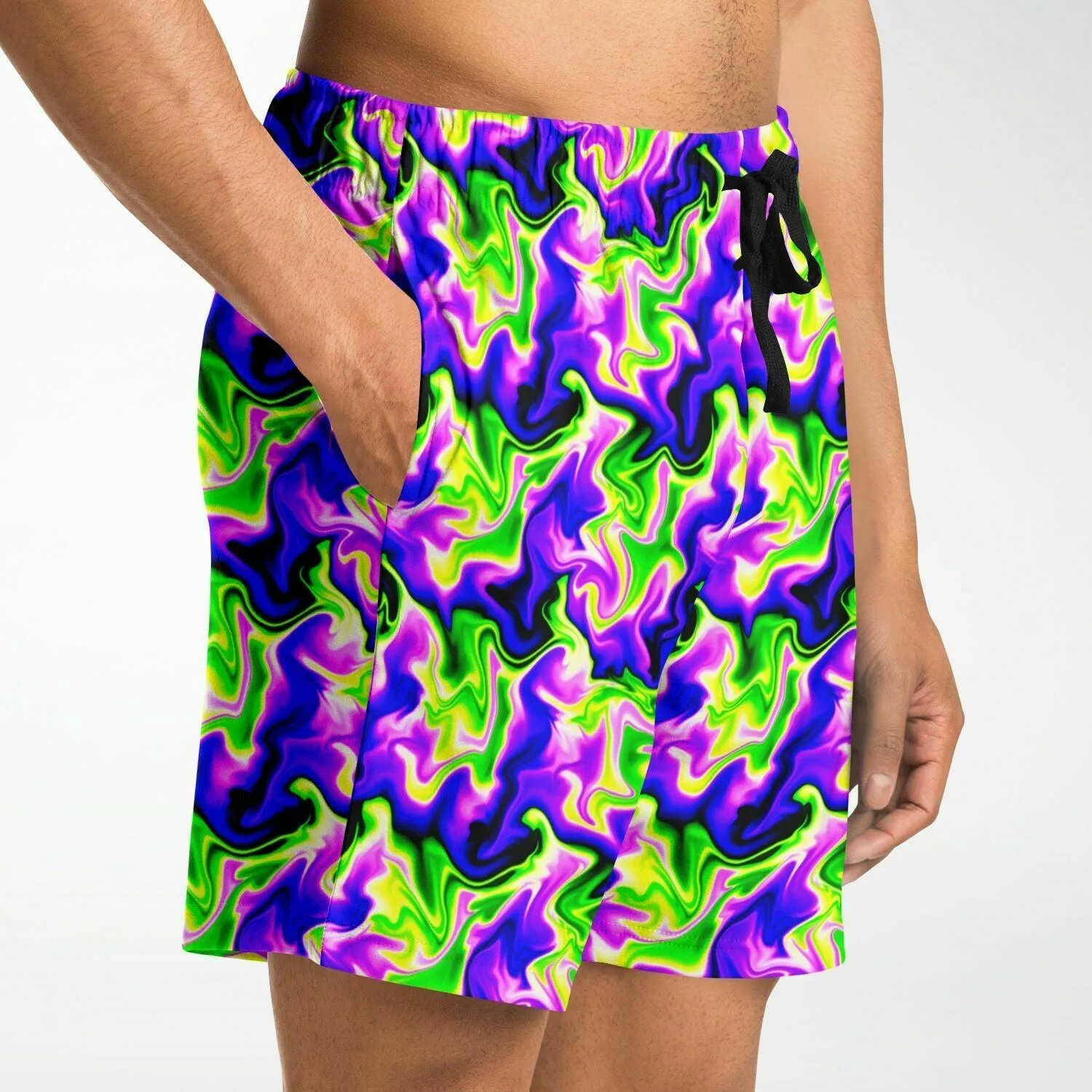 Neon Green & Purple Swirl Gym Shorts