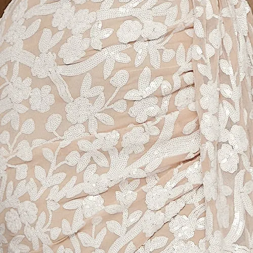 NEW Floral pattern Sequins One Shoulder Lantern Sleeve Draped Mini Dress