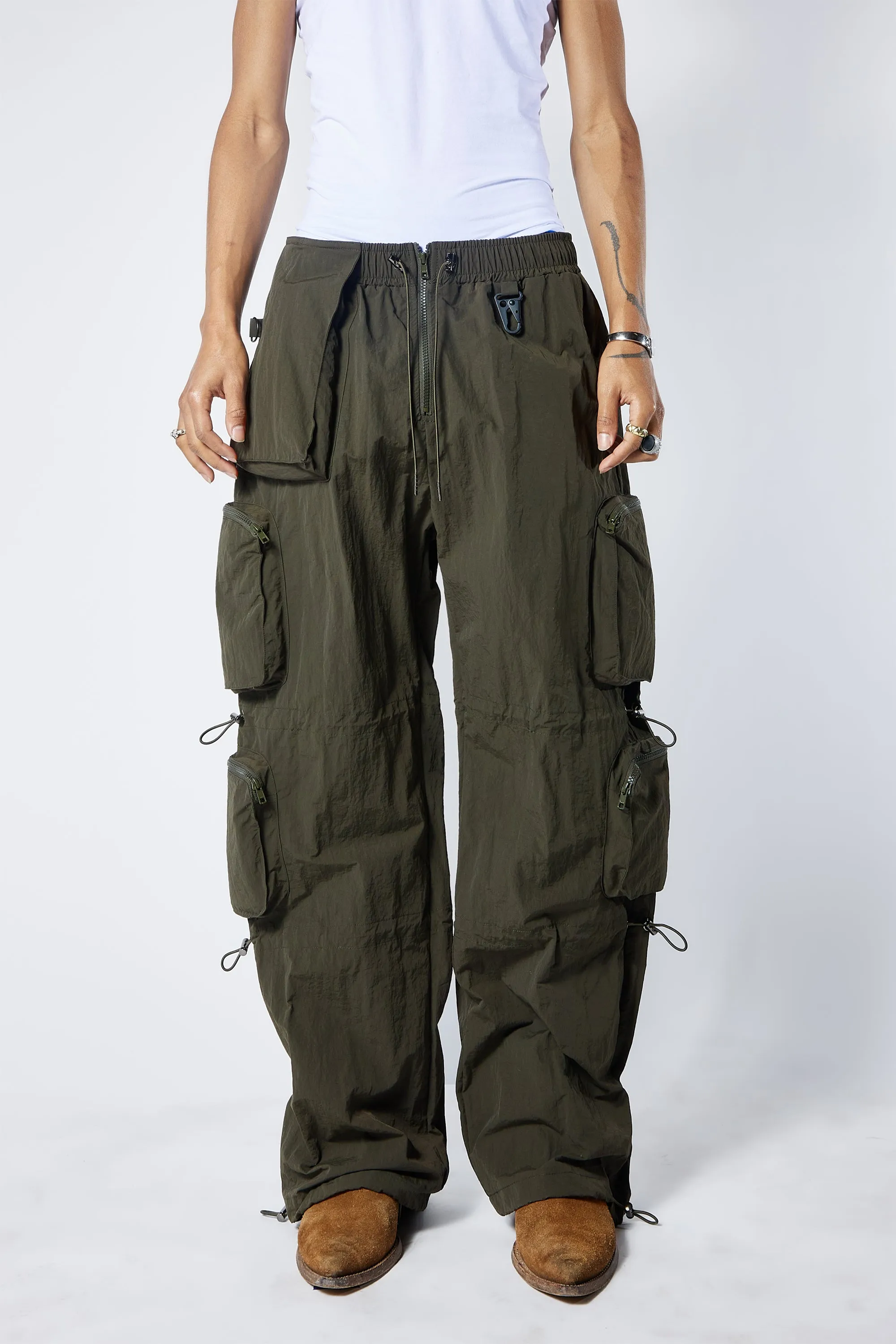 Nylon Parachute Pants- GREEN