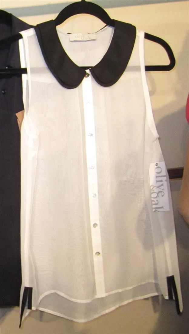 Olive & Oak Color Contrast Collar Sleeveless Button Down
