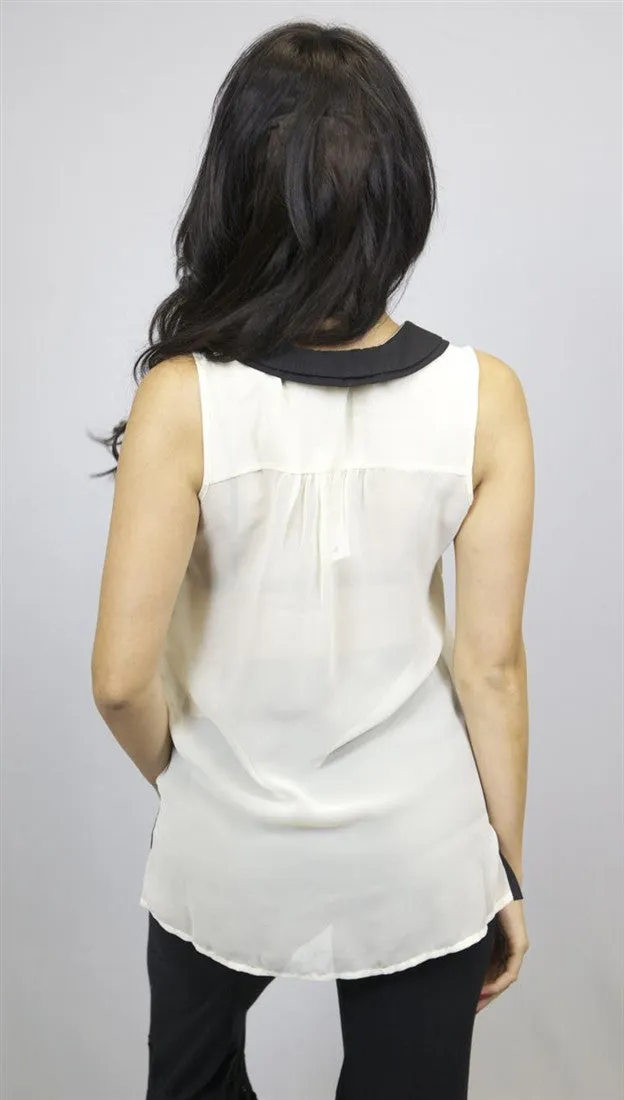 Olive & Oak Color Contrast Collar Sleeveless Button Down