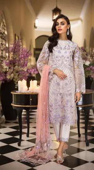 Pakistani thread embroidered dress in an elegant light color # P2258