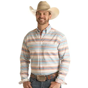 Panhandle Rough Stock® Men's Blue Stripe Patterned Button Down Shirt RSMSODRZDK-48
