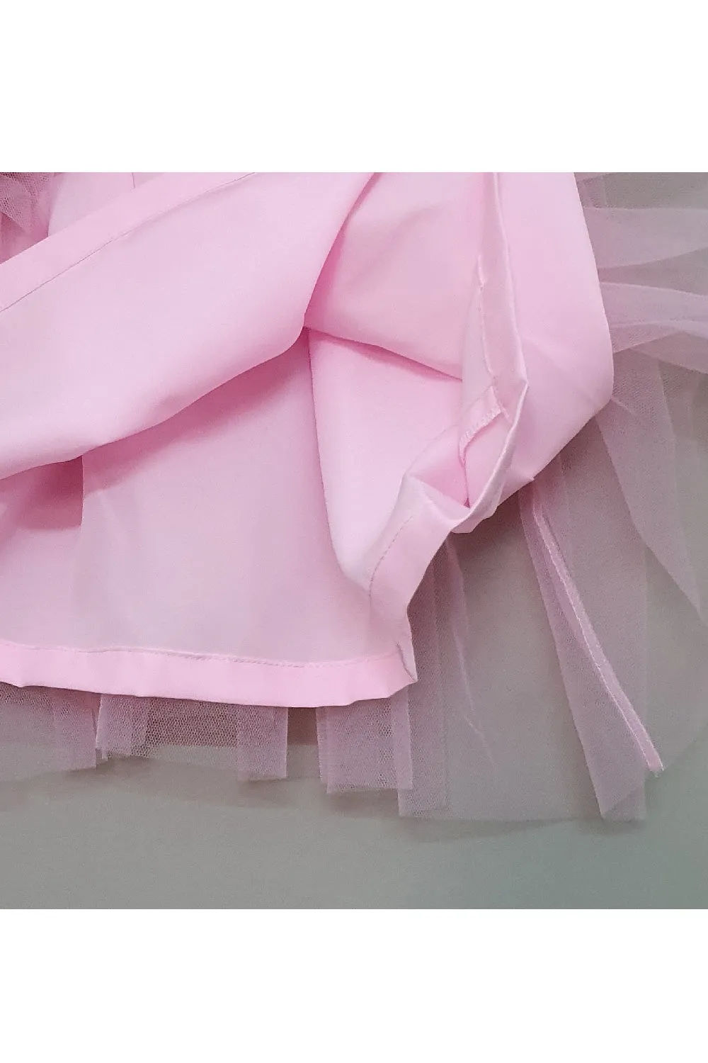 Pink Floral Detailing Net Sleeveless Dress