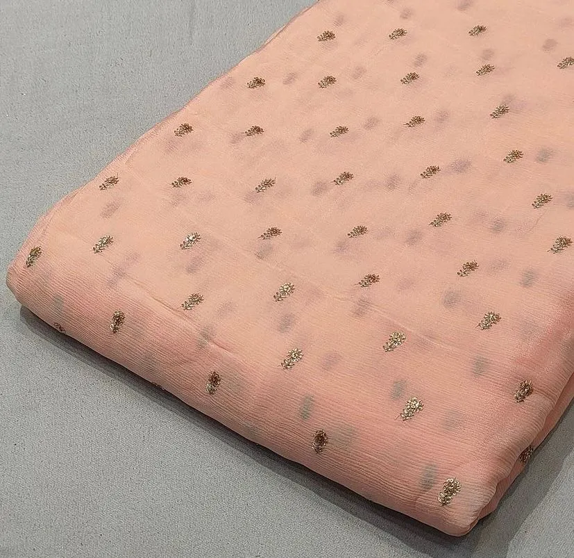 Rodeo Dust Floral Butti Embroidered Viscose Chinon Chiffon Fabric (Wholesale)