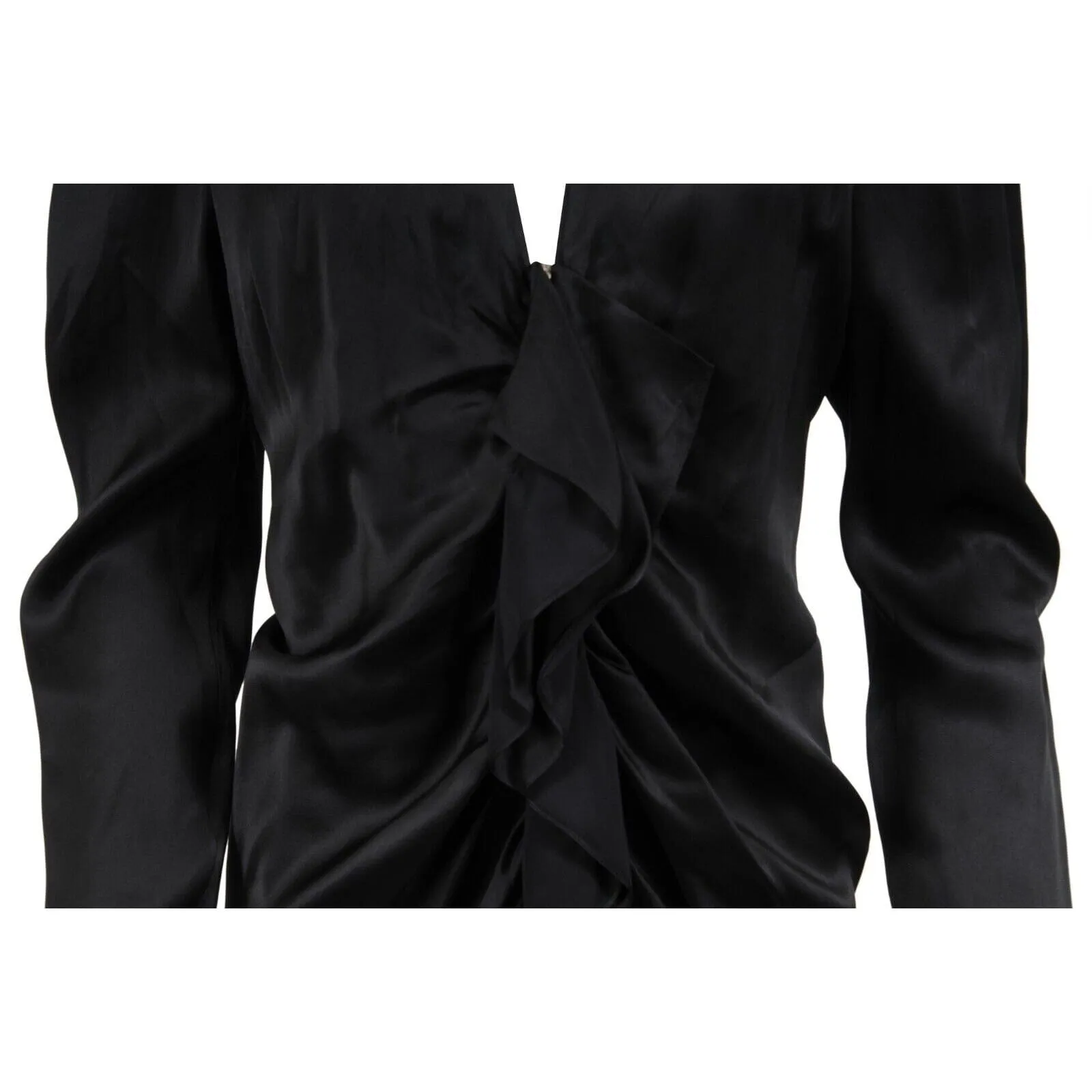 Ruffle Front Zipped Black Viscose Mini Dress Romper