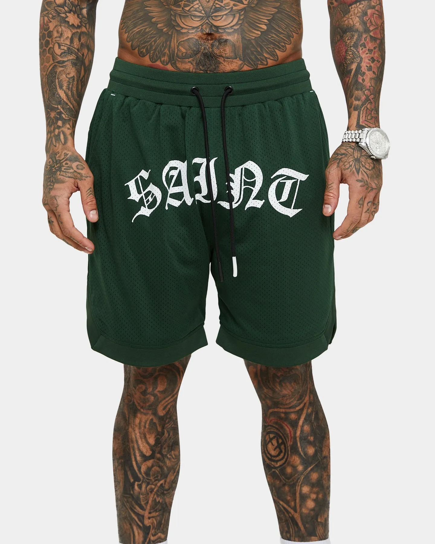 Saint Morta Day of the Dead Basketball Shorts Dark Green