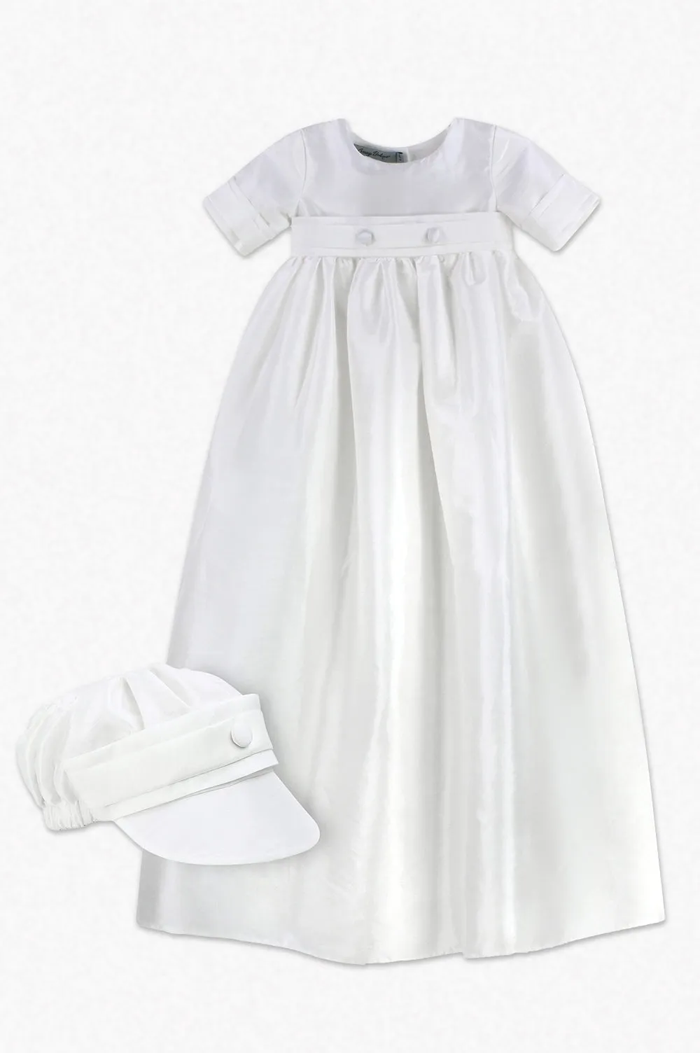 Satin Long Christening and Baptism Baby Boy Gown with Hat