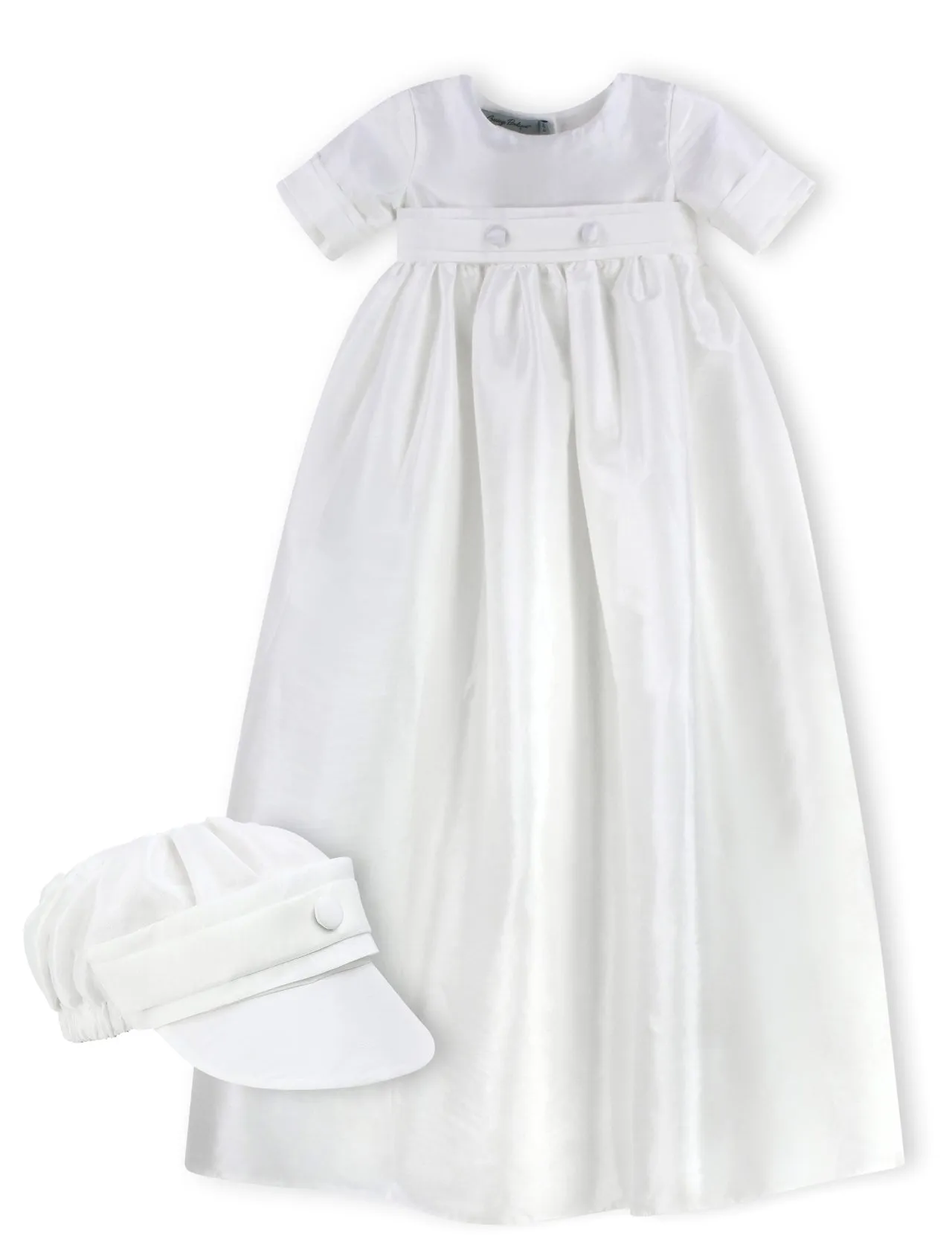 Satin Long Christening and Baptism Baby Boy Gown with Hat