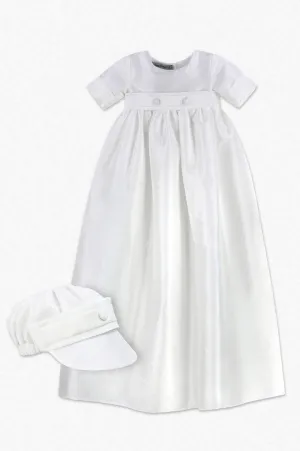Satin Long Christening and Baptism Baby Boy Gown with Hat