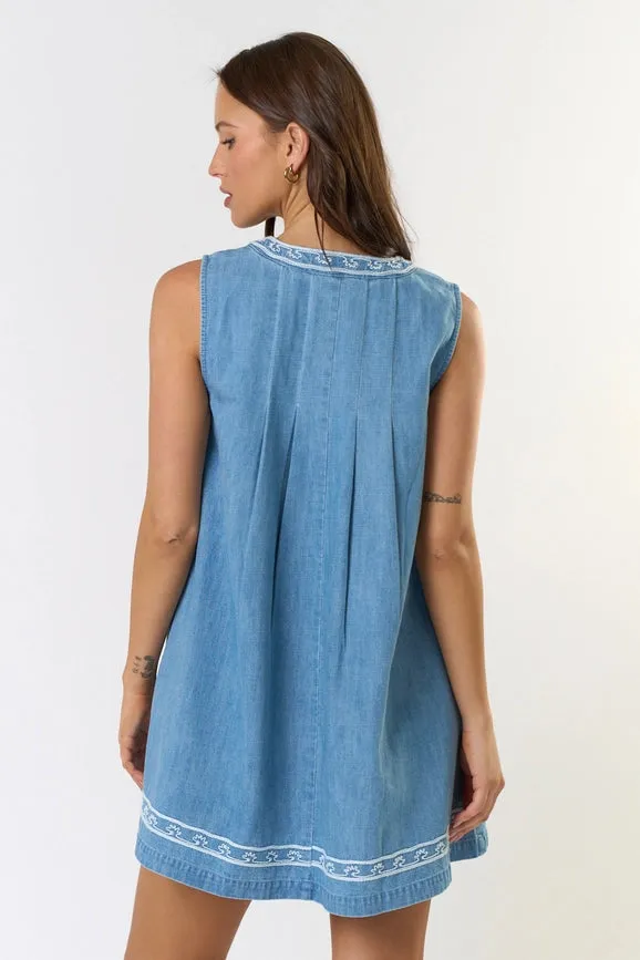 Sleeveless Embroidered Denim Dress