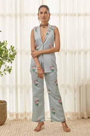 Soft Blue Polka Dot Blazer & Pant Set